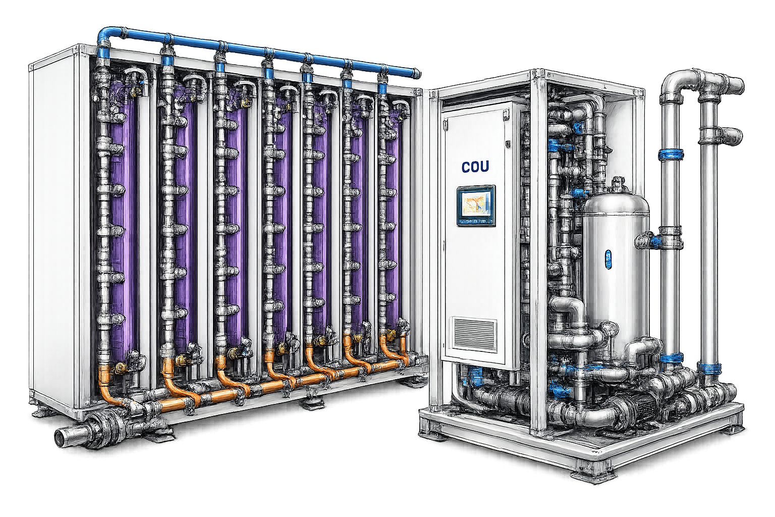 AI data center liquid cooling architecture showing rack-level coolant distribution and CDU/source-line infrastructure