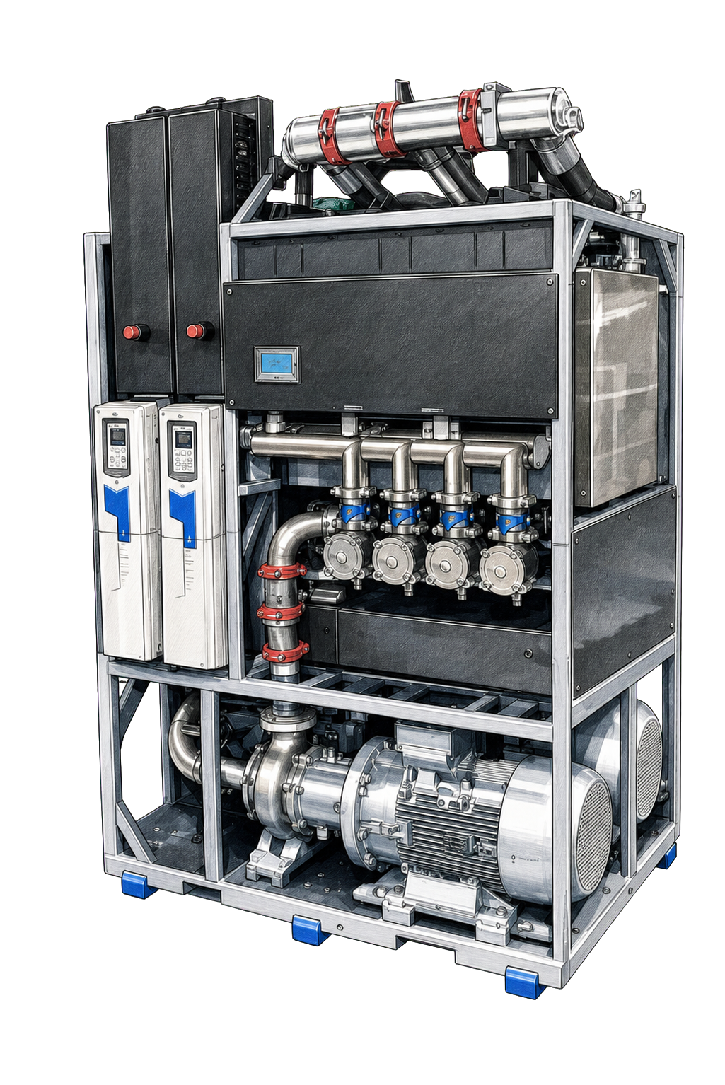 Coolant distribution unit and source-line liquid cooling infrastructure with large-format coolant connections